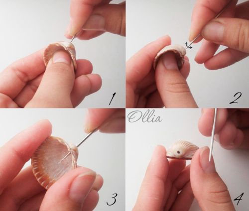 кулон и сережки из ракушек