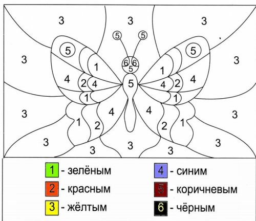 бабочка - раскраска с подсказкой